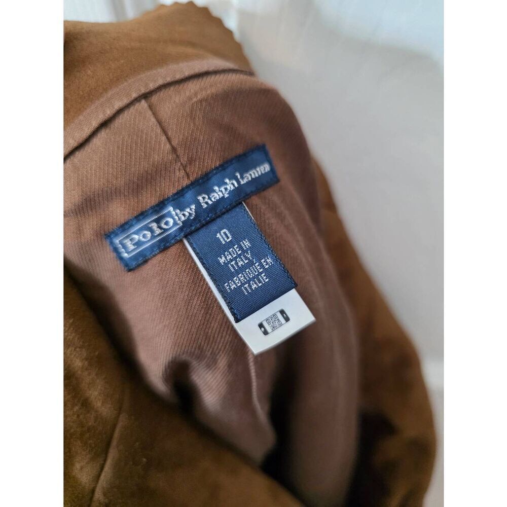 Vintage Polo Ralph Lauren Kids Size 10 Brown Lamb Suede Jacket Made in Italy - Picture 11 of 12